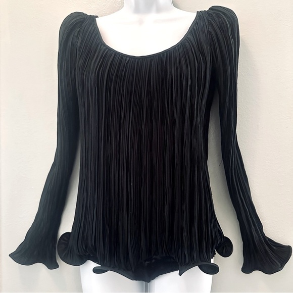 Stunning 1980s Womens 8 Ana Colon Couture Blouse Whimsigoth Pleated Black - Picture 1 of 13